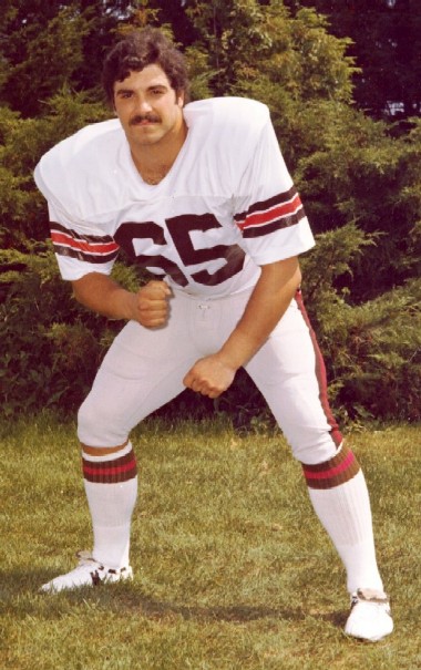Chuck Margiotta in his Brown University football uniform, number 65